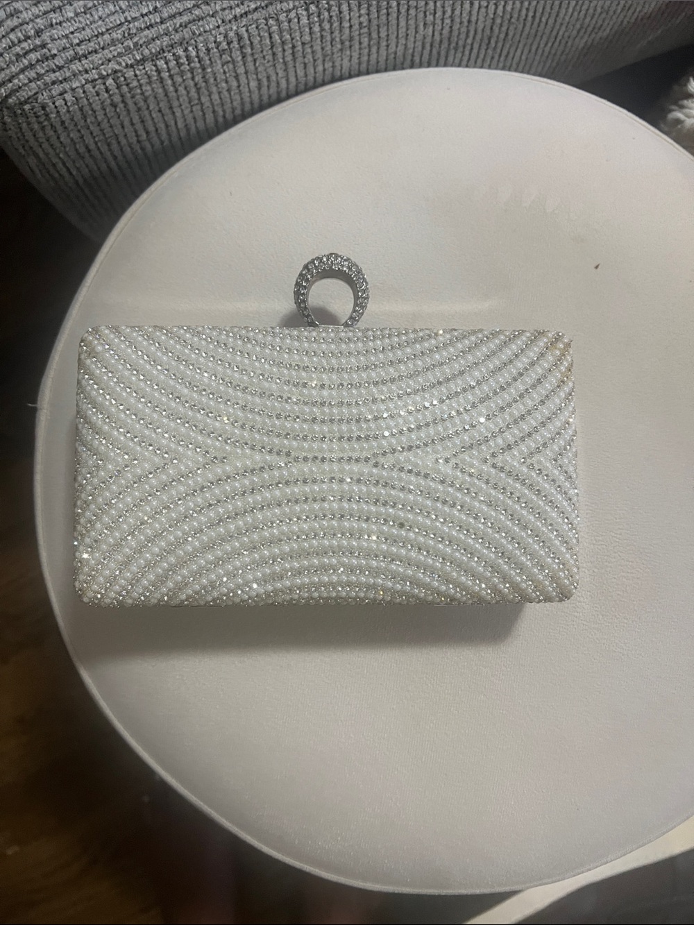 David's Bridal White Beaded Pearl & Crystal Evening Clutch